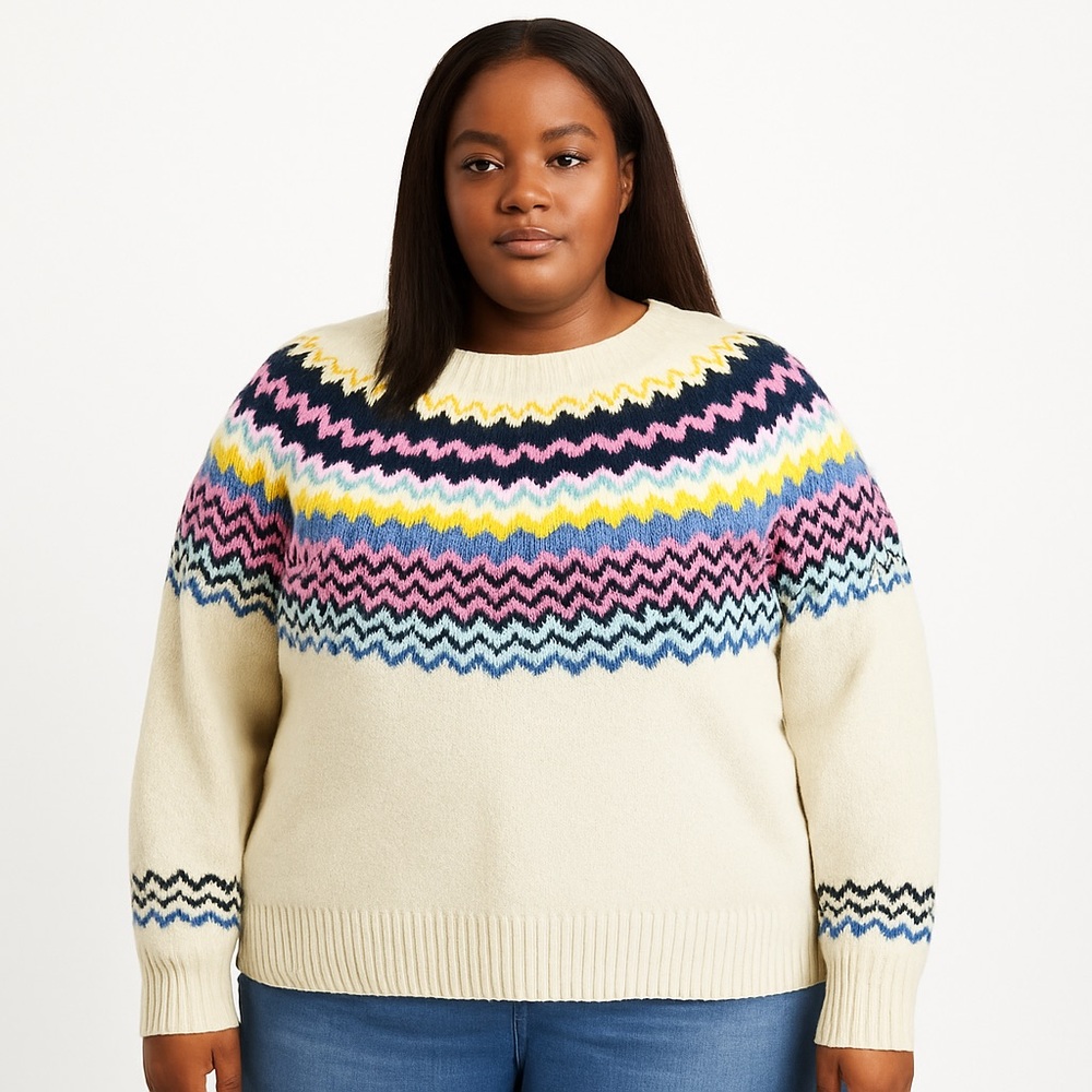 STYLE & CO Cream Chevron Sweater|Multicolor Accents XL NWT‎